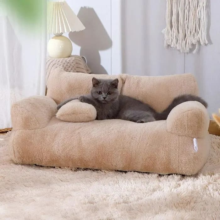 Luxury Teak Wood Pet Sofa Four-Season Large Plush Dog Bed with Soft Upholstery, Durable & Comfortable Designer Furniture for Dogs