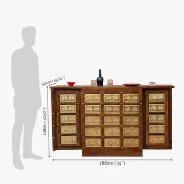 Majestic Brass Storing Handmade Teak Wood Bar Cabinet Stylish Look for Wine, Liquor, Glasses, view 4