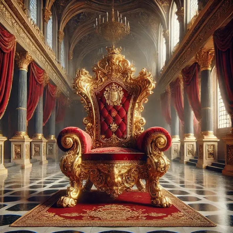 Majestic Luxurious Royal Golden Finish Luxury Hand-Carved Teak Wood High Back Throne Chair Elegant Vintage Seating for Weddings and Special Occasions (Red)