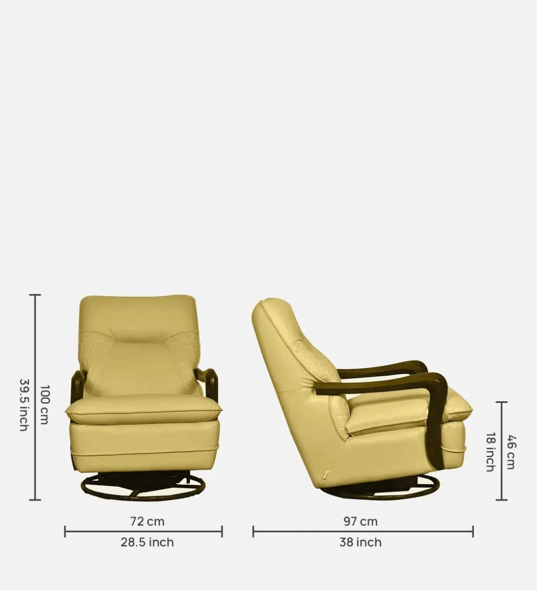 Manila Revolving Teak Wood Leatherette Rocking Chair ( Yellow ), view 3