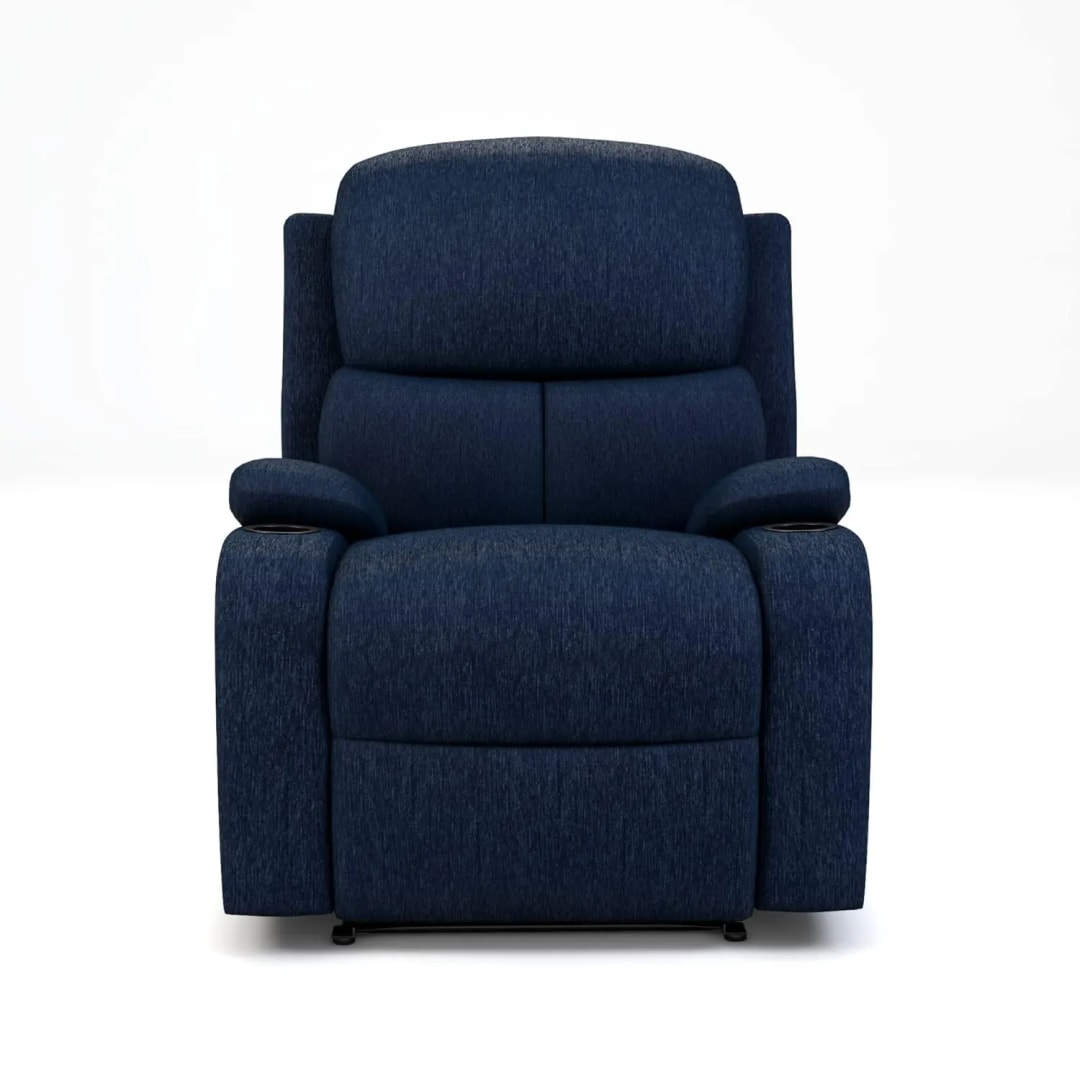 Manual Recliner Chair with Cup Holder, Soft Fabric Recliner, Comfortable Living Room Seating (Blue), view 3