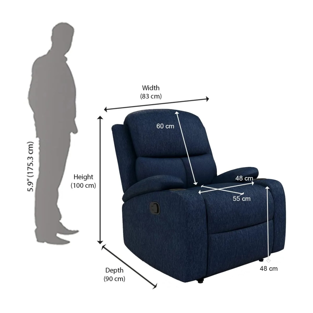 Manual Recliner Chair with Cup Holder, Soft Fabric Recliner, Comfortable Living Room Seating (Blue), view 4