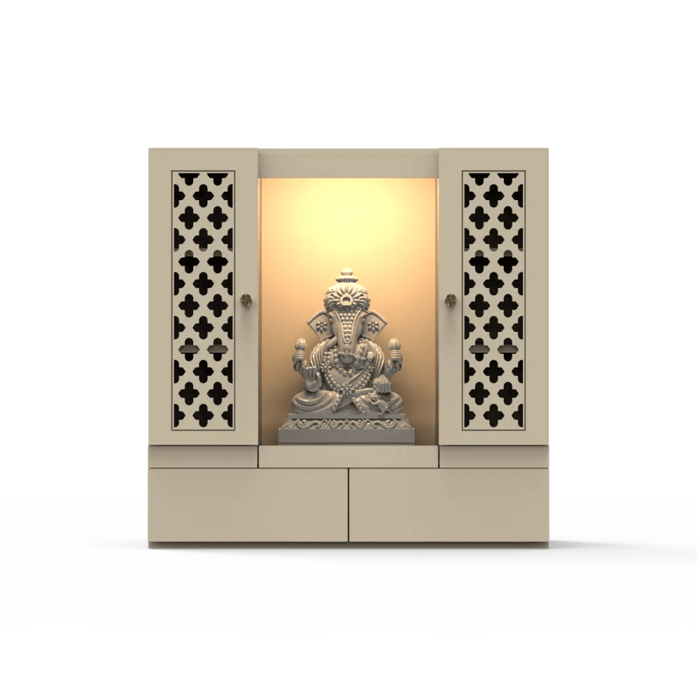 Marg Religious Handmade Teak Wood Pooja Temple for Daily Prayers (Sheel White)