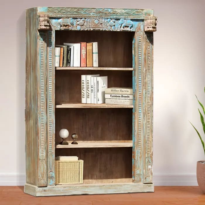 Marijus Handmade Teak Wood Bookshelf Rack for Library Home or Office