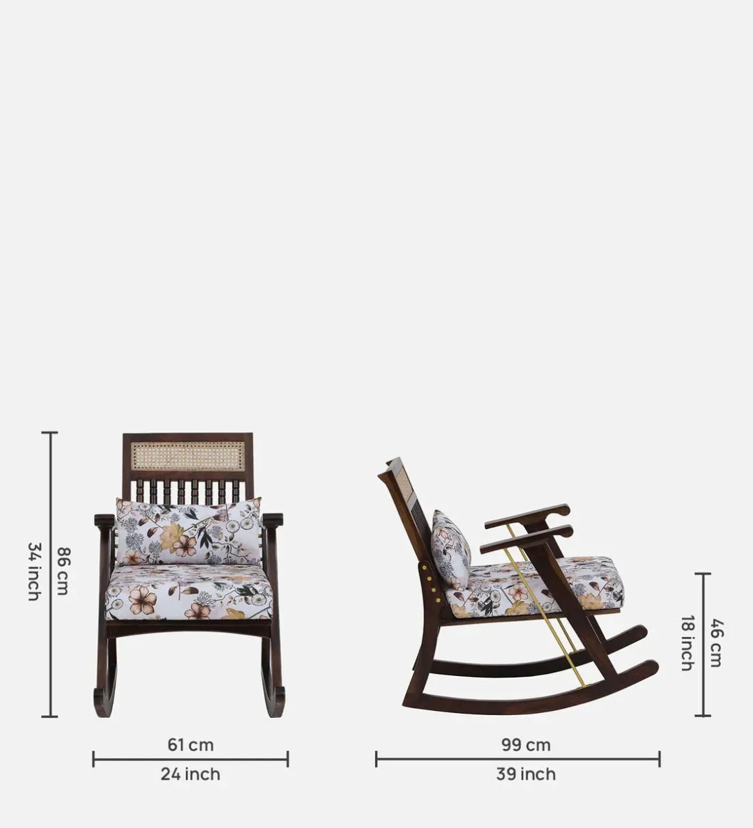 Martinique Handmade Teak Wood Rocking Chair for Living Room Seating with Walnut Finish, view 3