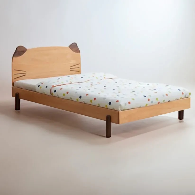 Meow Pand Plush Look Teak Wood Without Storage Kids Bed for Girls and Boys, view 2