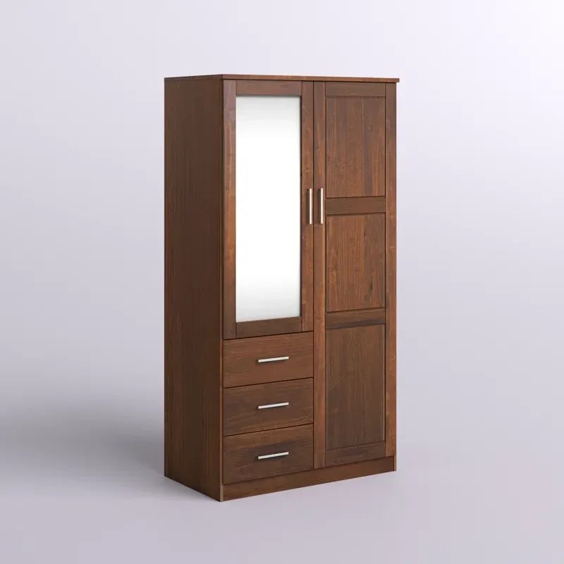 Metro Teak Wood Multipurpose Storage Wardrobes & Dressers for Elegant Bedroom Storage Solution with 2 Door Mirrored, view 3