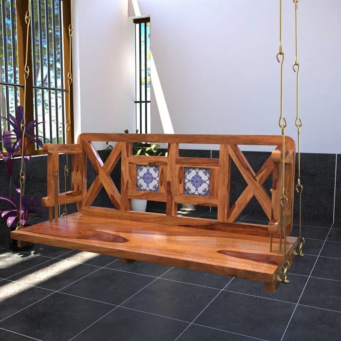 Modern Castle Style Tile Fitted Handmade Teak Wood Swing Patio Hammock Jhula Traditional Style