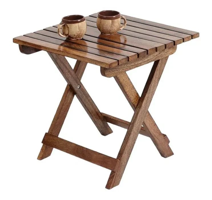 Modern Contemporary Foldable Mango Wood End Table Versatile & Stylish Accent Table for Living Room, view 4