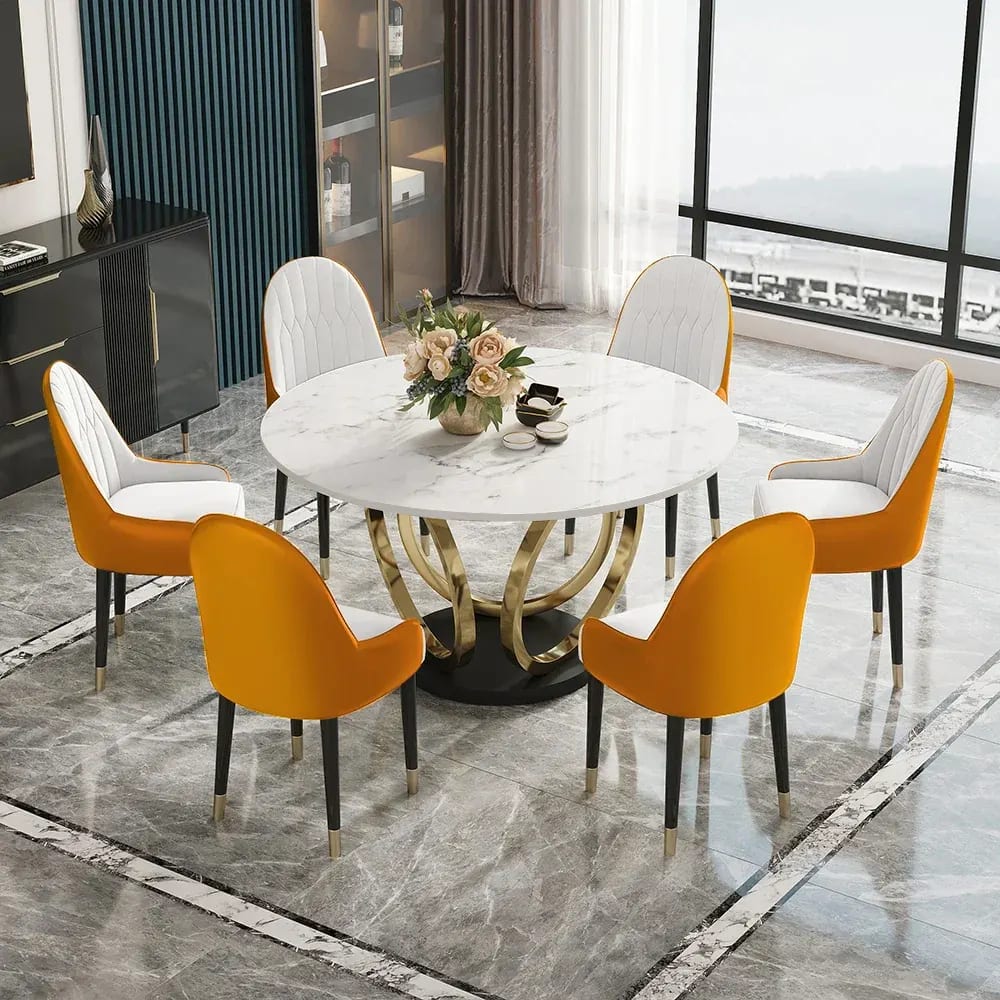 Modern Diamond Sintered Stone Top Round 4 Seater Dining Table Set – Space-Saving Elegant Design for Dining Room & Kitchen