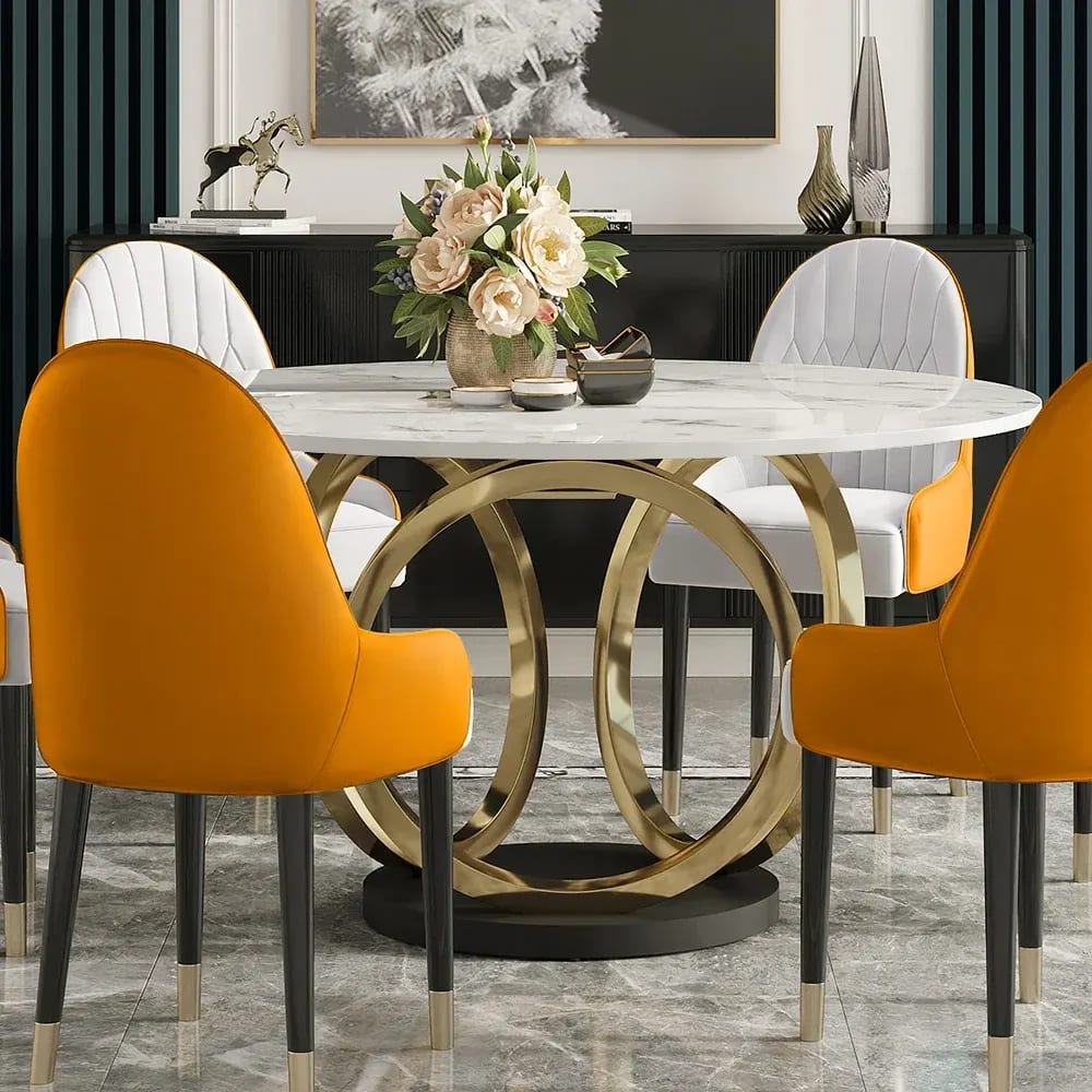 Modern Diamond Sintered Stone Top Round 4 Seater Dining Table Set – Space-Saving Elegant Design for Dining Room & Kitchen, view 3