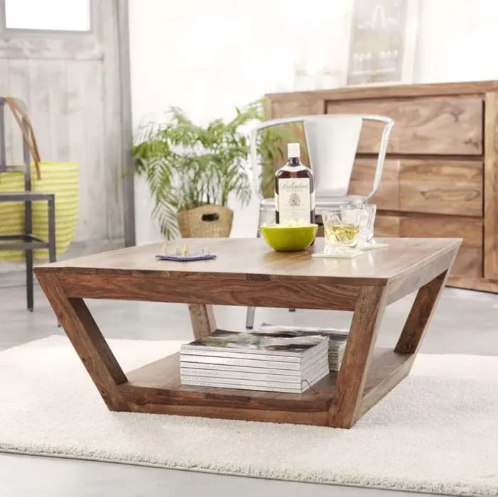 Muar Center Coffee Table with Bottom Shelf Rustic Wooden Coffee Table for Living Room