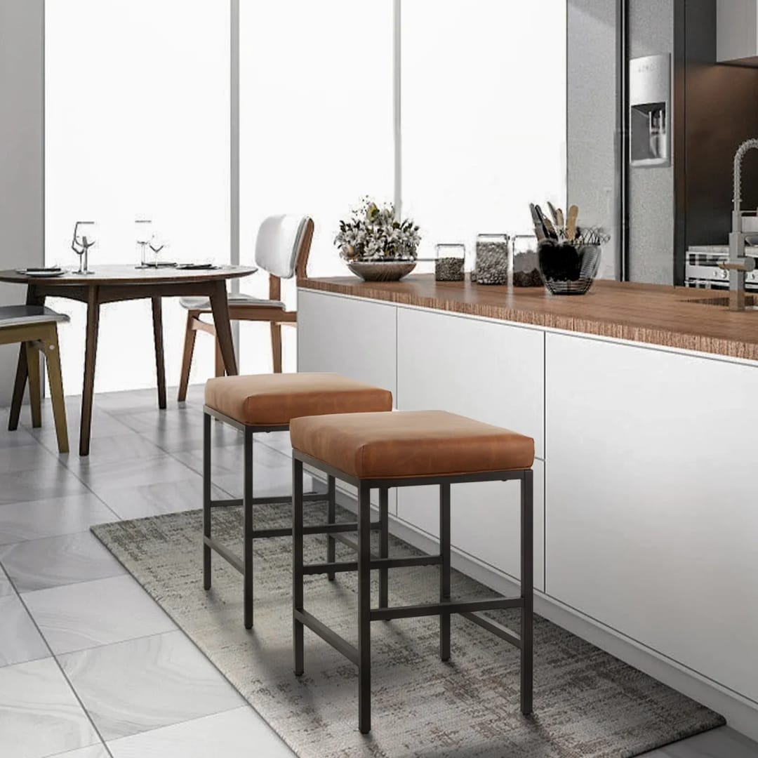 Munisen Swivel Upholstered 24'' Counter and Bar Stool with Metal Frame (Set of 2), view 2