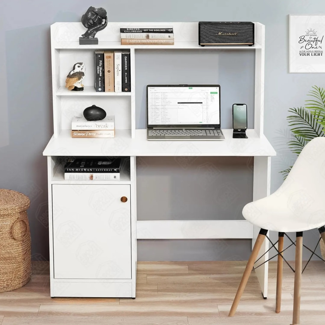 Murray Handmade Scholar Study & Office Desk with Hutch & Bottom ( White ), view 2