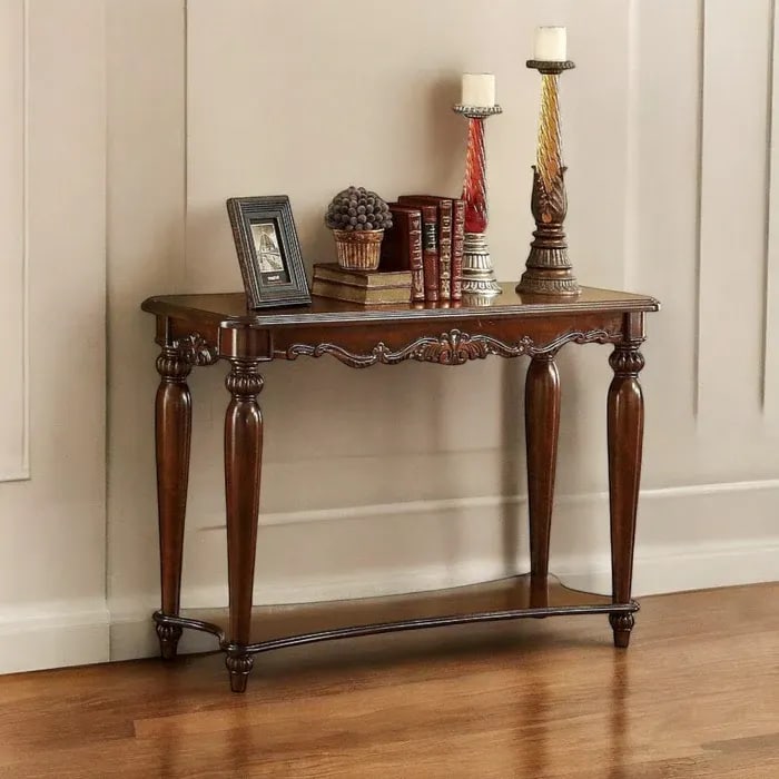 Mzzy Hand Carved Teak Wood Console Table Royal Beautiful Design, Luxurious Home Decor for Living Room or Entryway