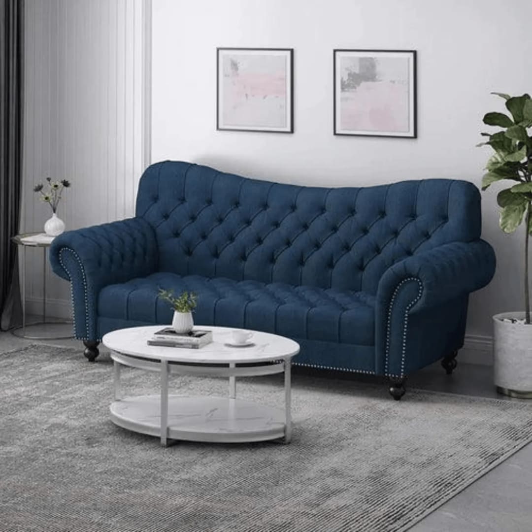 Nathan Chesterfield Button Tufted 3 Seater Sofa Set ( Blue )