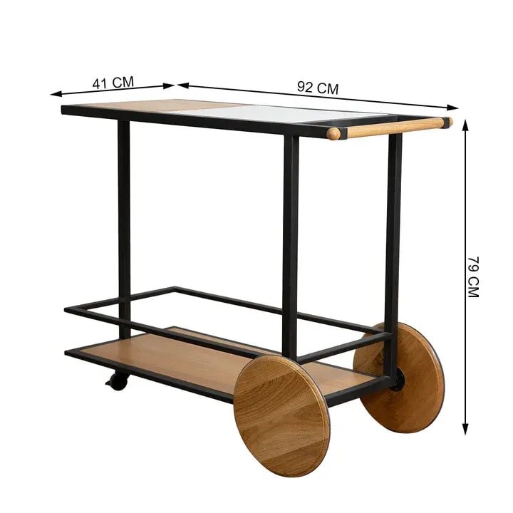 Oak 2-Tier Marble Top Metal Bar Serving Trolley with Wheels ( Bronze ), view 2