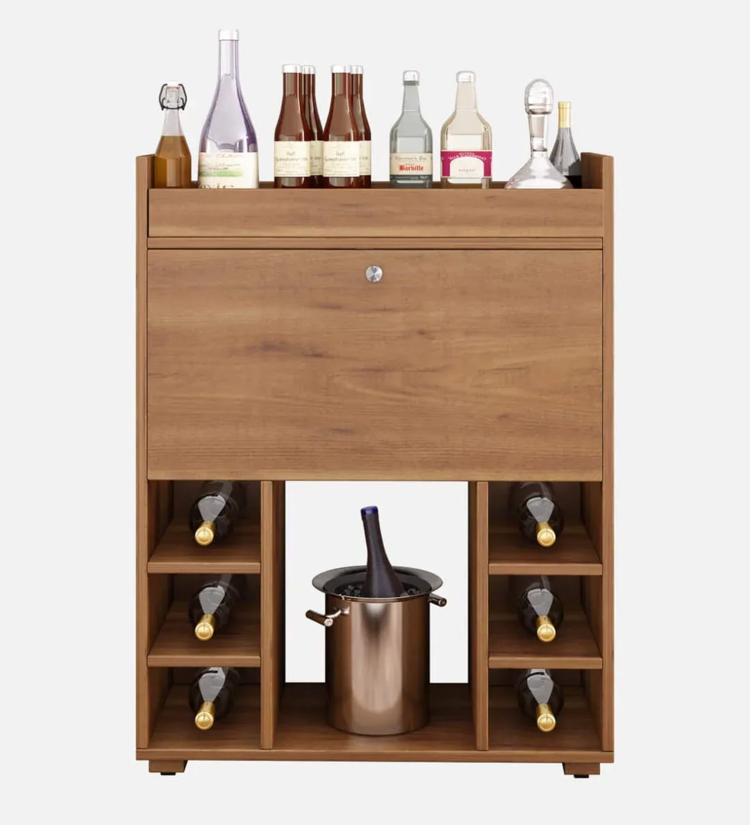 Olga Handmade Teak Wood Bar Cabinet Stylish Liquor and Wine Storage Cabinet for Glasses and Bottles Modern Rustic Design (Knottywood Finish), view 2