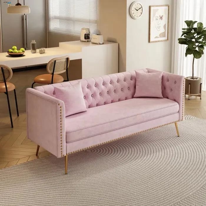 Opulent Modern Sofa Elegant Velvet Seating 3 Seater Sofa Set ( Pink ), view 5