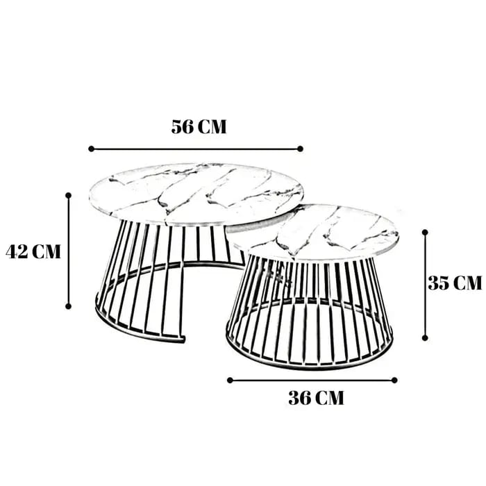 Ornate Circular Design Round Coffee Table Set of 2 with Marble Top-Like Finish for Modern & Elegant Living Room, view 5
