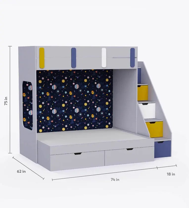 Pattern Dreams Handmade Teak Wood Bunk Bed With Drawer Storage, view 4