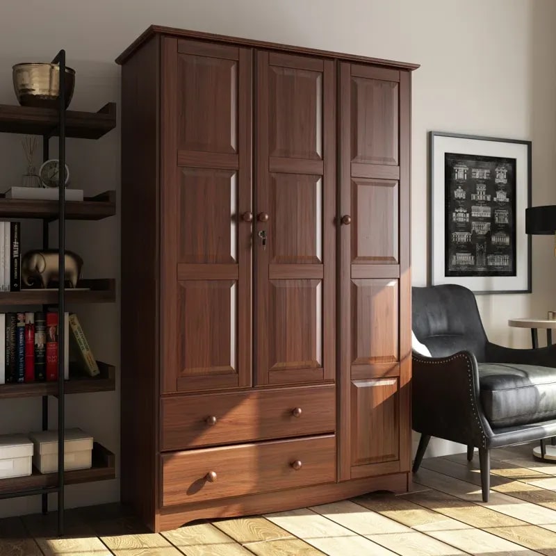 Primm Teak Wood Multipurpose Storage Wardrobes & Dressers for Elegant Bedroom Storage Solution with 2 Drawers and 3 Doors (Mocha)