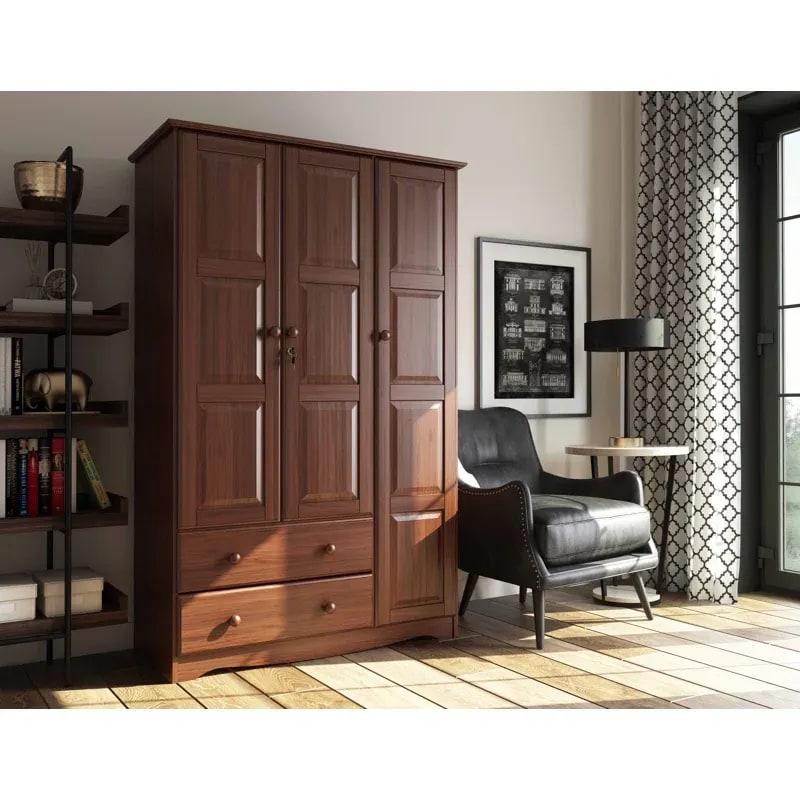 Primm Teak Wood Multipurpose Storage Wardrobes & Dressers for Elegant Bedroom Storage Solution with 2 Drawers and 3 Doors (Mocha), view 2