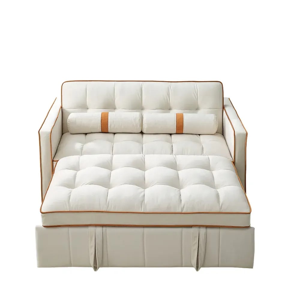 Pull Out Sleep Sofa Bed, 2 Seater Loveseat Sofa Cum Bed Couch for Office & Living Room with Cushions, Compact Space-Saving Convertible Sleeper, view 3