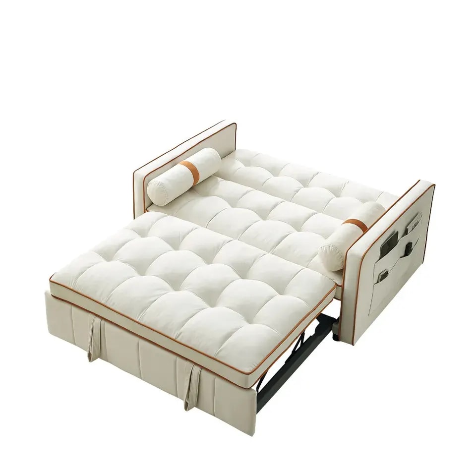 Pull Out Sleep Sofa Bed, 2 Seater Loveseat Sofa Cum Bed Couch for Office & Living Room with Cushions, Compact Space-Saving Convertible Sleeper, view 4