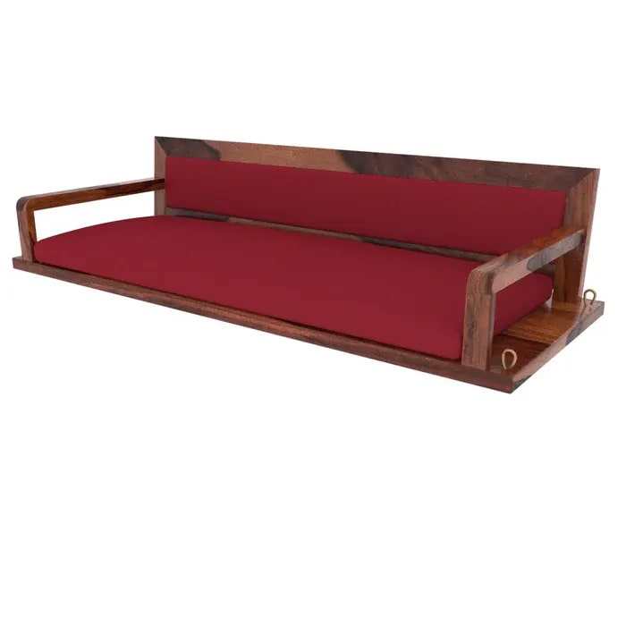 Red Back Upholstered Heritage Handmade Teak Wood Swing Patio Hammock Jhula Traditional Style, view 3