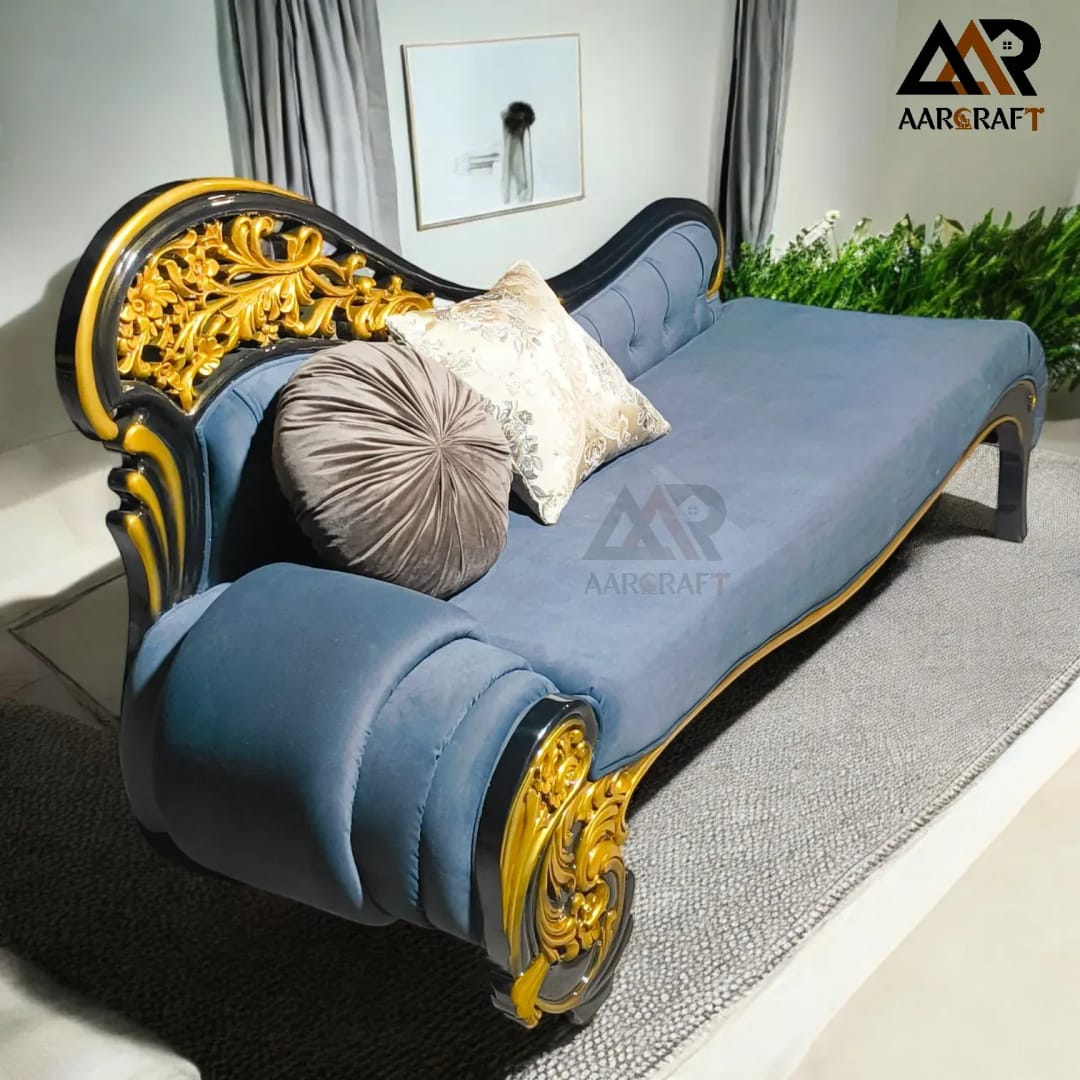 Royal Luxury Chaise Lounge Sofa In Gold Finish, view 3