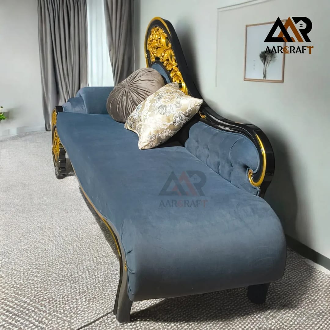 Royal Luxury Chaise Lounge Sofa In Gold Finish, view 4