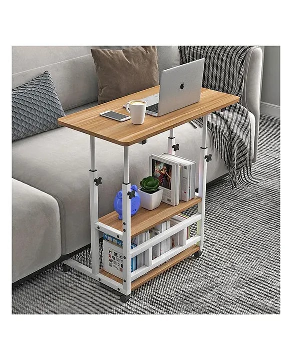 Savya Manual Height Adjustable Movable Laptop Table Desk with Wheel