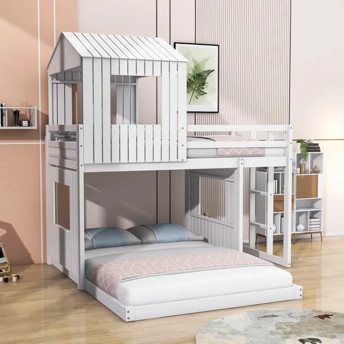 Senate Handmade Teak Wood Bunk Bed with Ladder for Kids Durable, Stylish, and Safe Bunk Bed Frame with Safety Rails for Children’s Bedroom, view 2