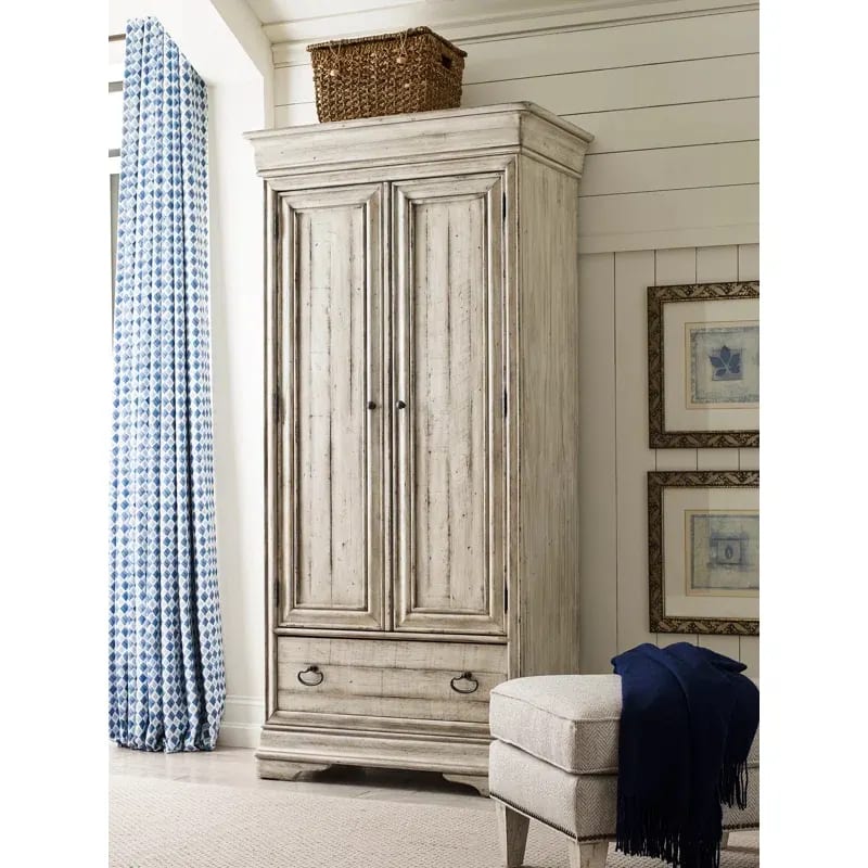 Shaylene Teak Wood Multipurpose Storage Wardrobes & Dressers for Elegant Bedroom Storage Solution with 2 Doors and 1 Drawer (Antique White)