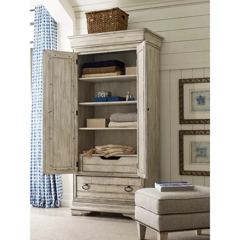 Shaylene Teak Wood Multipurpose Storage Wardrobes & Dressers for Elegant Bedroom Storage Solution with 2 Doors and 1 Drawer (Antique White), view 2