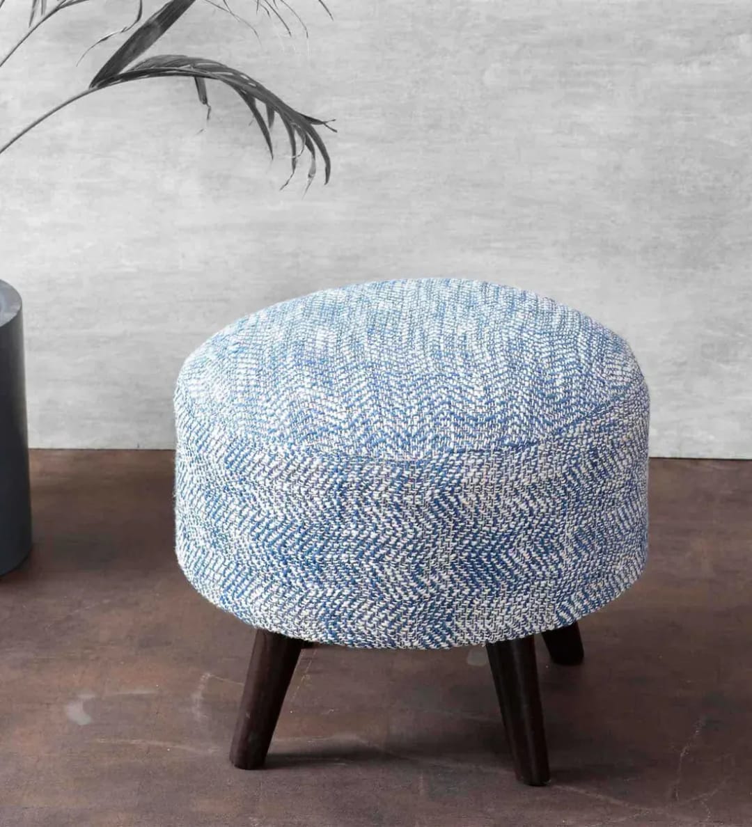 Slub Soft Upholstery Pouffe & Ottoman Stools Versatile Decorative Seating & Footrest for Living Room, Bedroom (Blue)