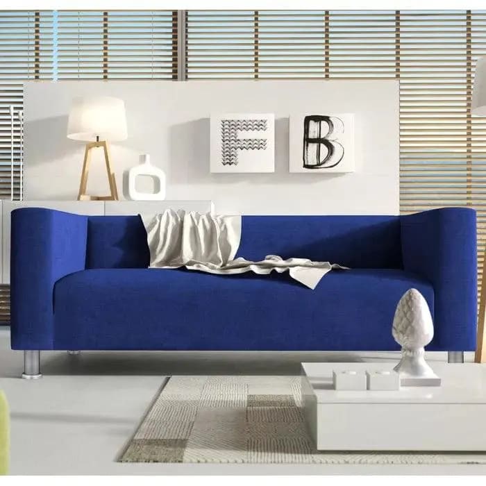 Snazzy Style Teak Wood Velvet Fabric 3 Seater Modern Sofa With Metal Legs ( Blue )
