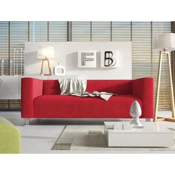 Snazzy Style Teak Wood Velvet Fabric 3 Seater Modern Sofa With Metal Legs ( Red ), view 2