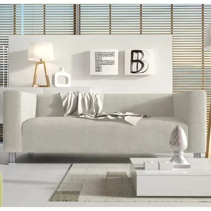 Snazzy Style Teak Wood Velvet Fabric 3 Seater Modern Sofa With Metal Legs ( White )