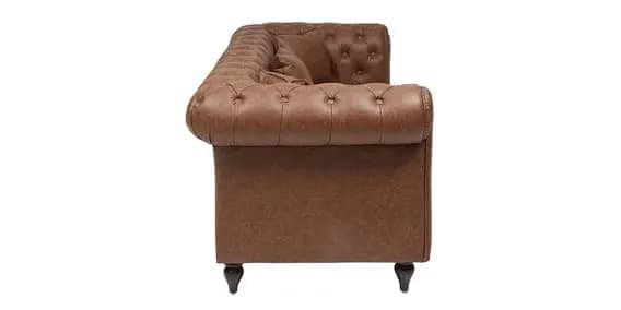 Solid (Teak Wood) Leatherette Upholstered Button Tufted Chesterfield Sofa Set for Living Room, Tan Color.., view 3