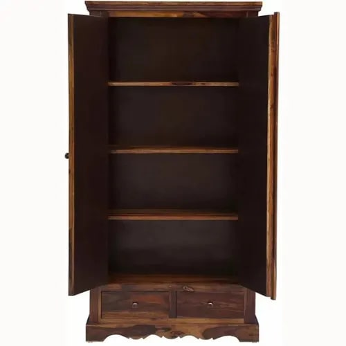 Soottr Teak Wood 2 Door With Drawers Wardrobe for Elegant Bedroom Storage Solution, view 2