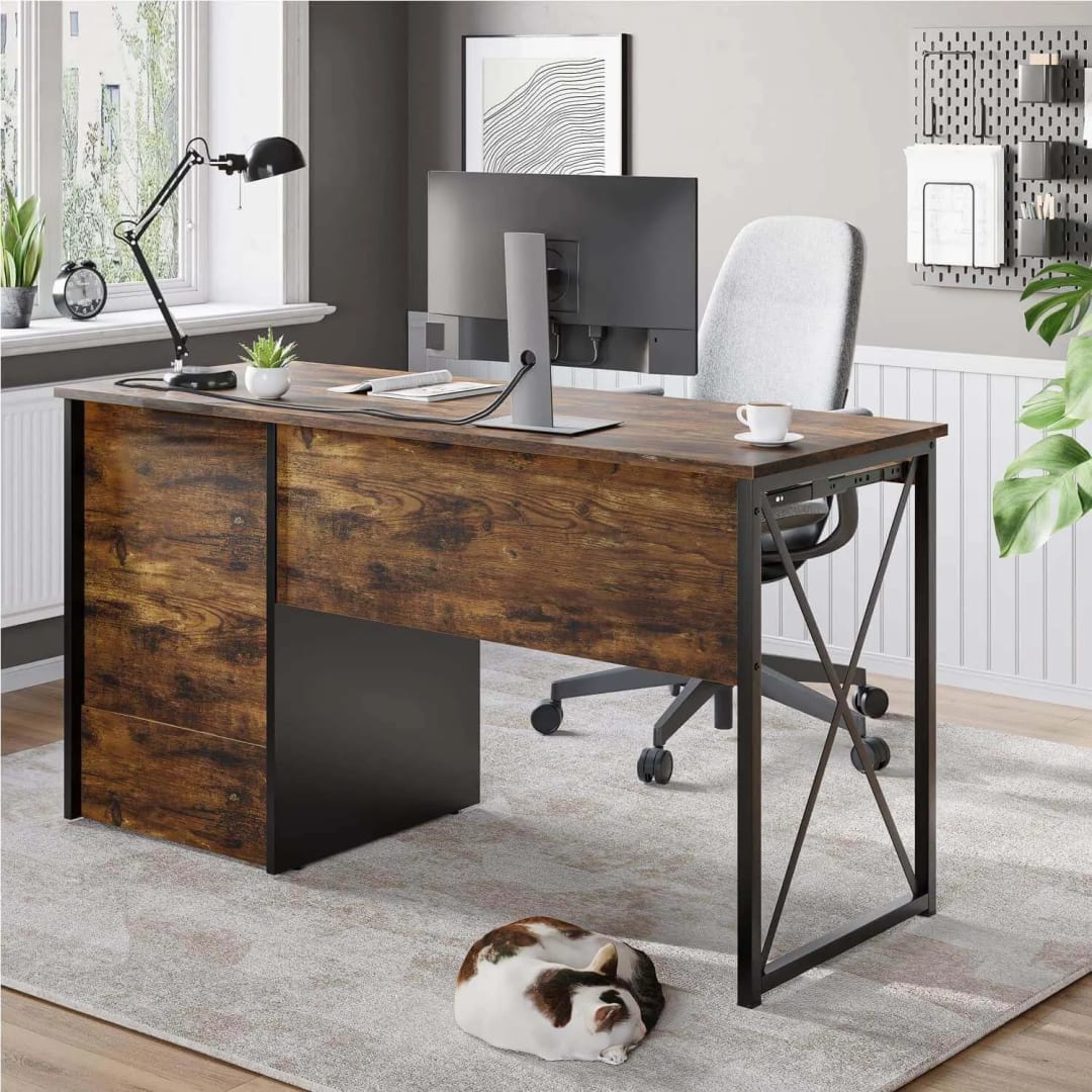 Spacious Handmade Engineered Wood Laptop & Desk Table with Two Drawers and Storage (Antique Black), view 2