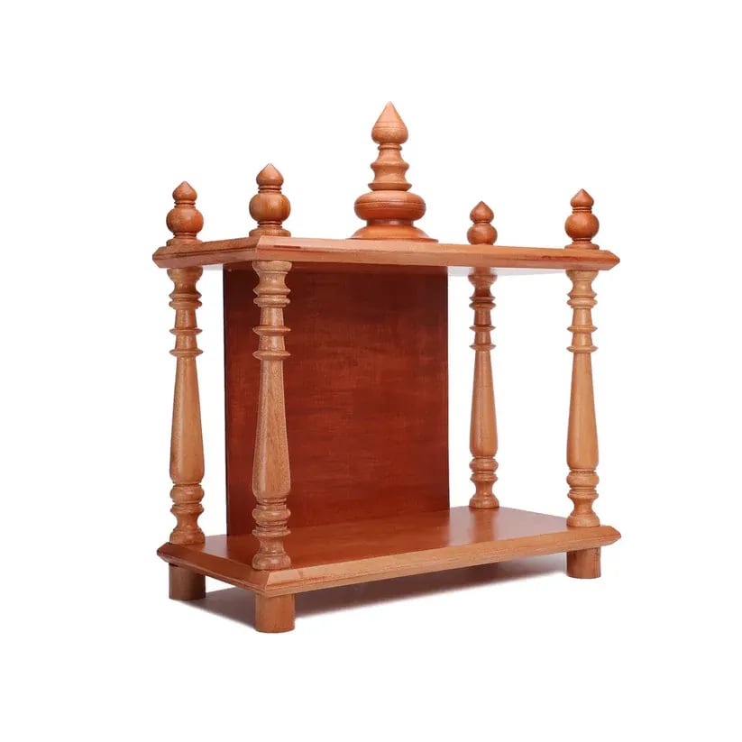 Spacious Traditional Handmade Wooden Pooja Temple for Daily Prayers (Provincial Finish Teak), view 2