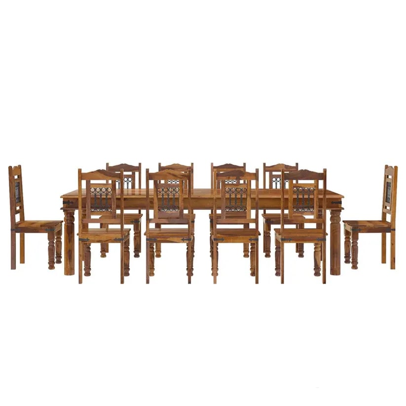 Spain forged Design Handmade Teak Wood 10 Seater Rectangular Dining Table Set Elegant Solid Wood Dining for Kitchen and Dining Room, view 3