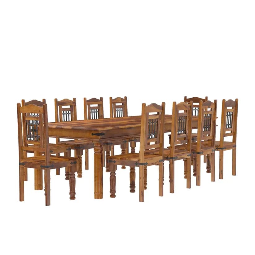 Spain forged Design Handmade Teak Wood 10 Seater Rectangular Dining Table Set Elegant Solid Wood Dining for Kitchen and Dining Room, view 4