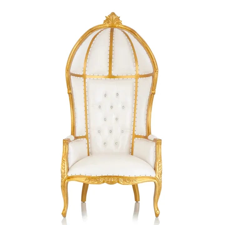 Splendid Balloon Design Luxurious Hand Carved Button Tufted Teak Wood Back Design High Back Throne Chair ( Golden )