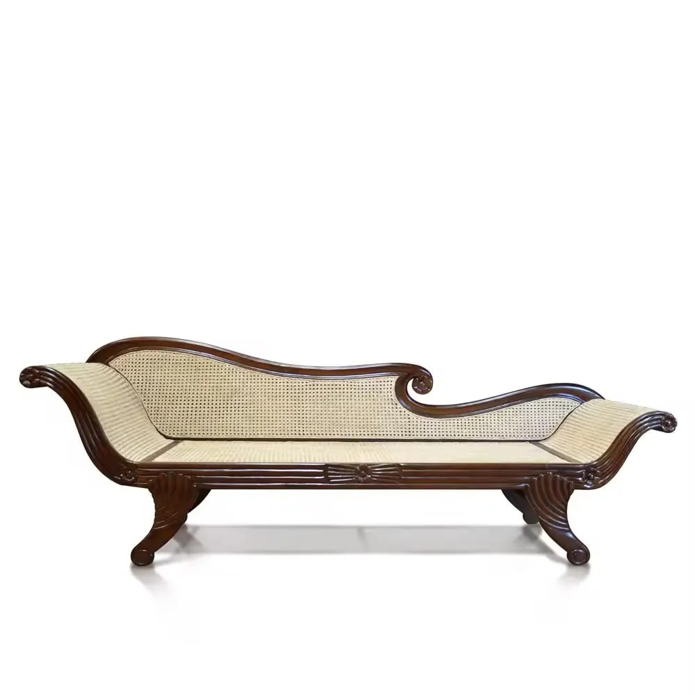 Squab Handmade Rattan Cane Teak Wood 3 Seater Diwan Sofa Bed Rectangular Multi-Purpose Sofa for Living Room & Bedroom, view 2