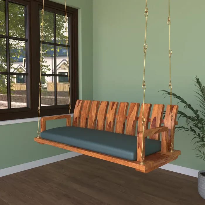 Stripped Wooden Glance Handmade Teak Wood Swing Patio Hammock Jhula Traditional Style