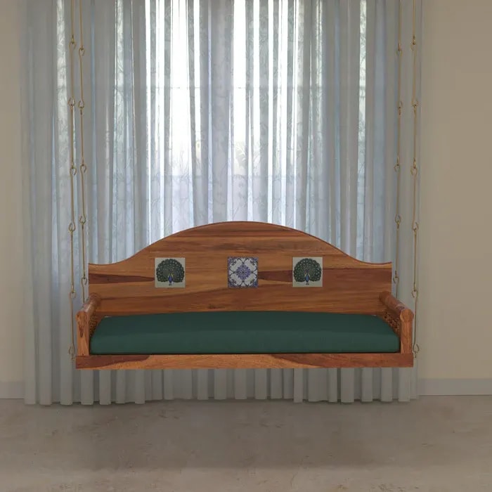 Traditional Antique Tiled Handmade Teak Wood Swing Patio Hammock Jhula Traditional Style